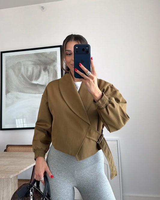 Army Green Cropped Trench Coat