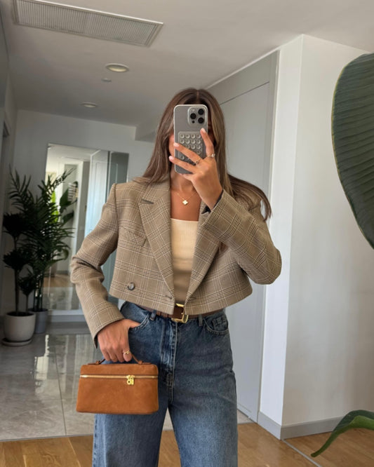 Checkered Cropped Blazer