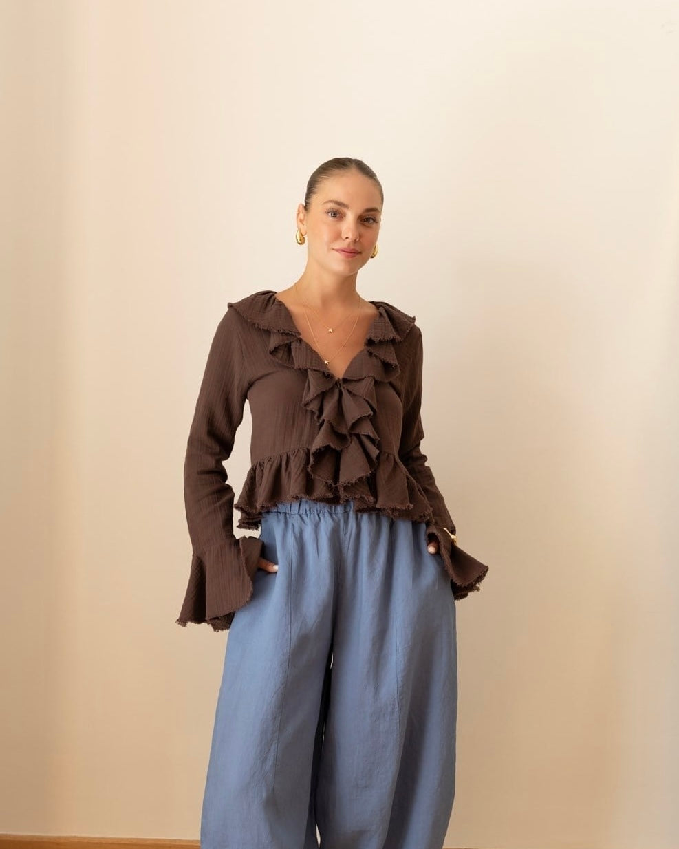 Brown Ruffle Shirt