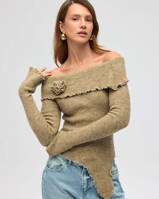 Dark Beige Off Shoulder