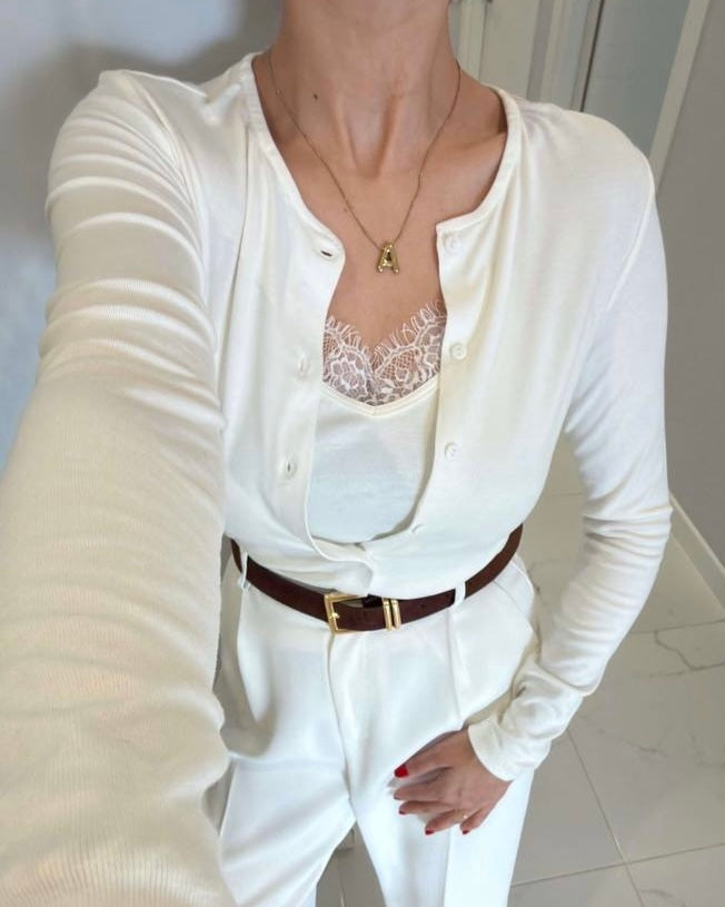 Off White Lace Top with Cardigan