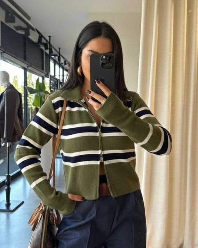 Army Green Zipped Sweater