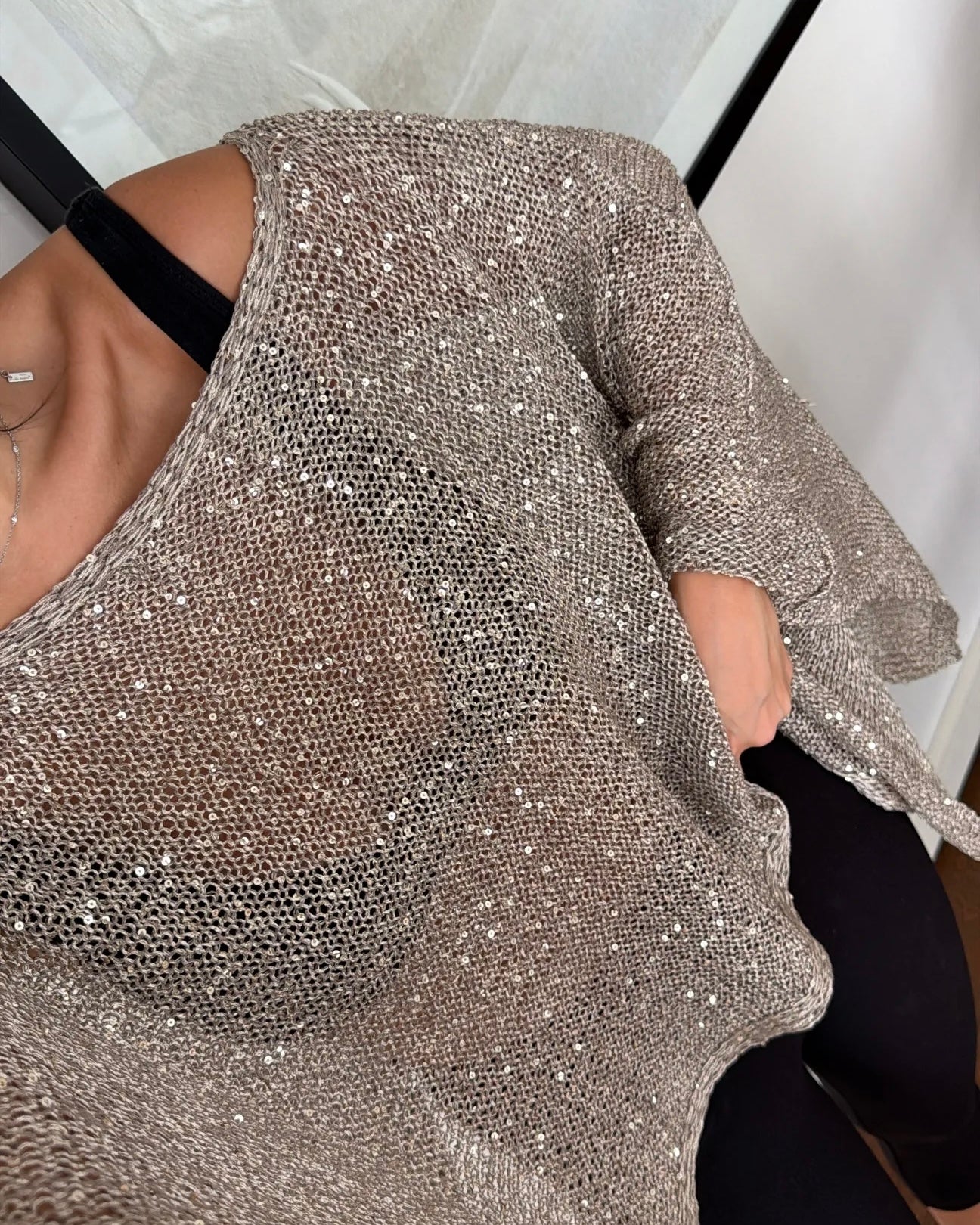 Beige Sparkled Poncho