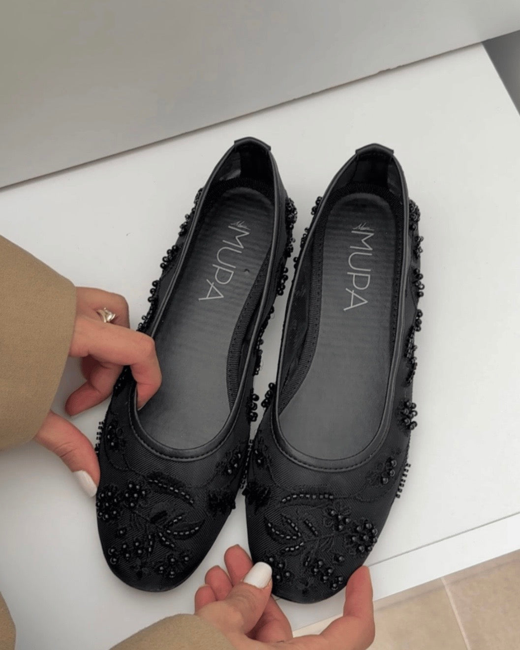 Black Beaded Flats