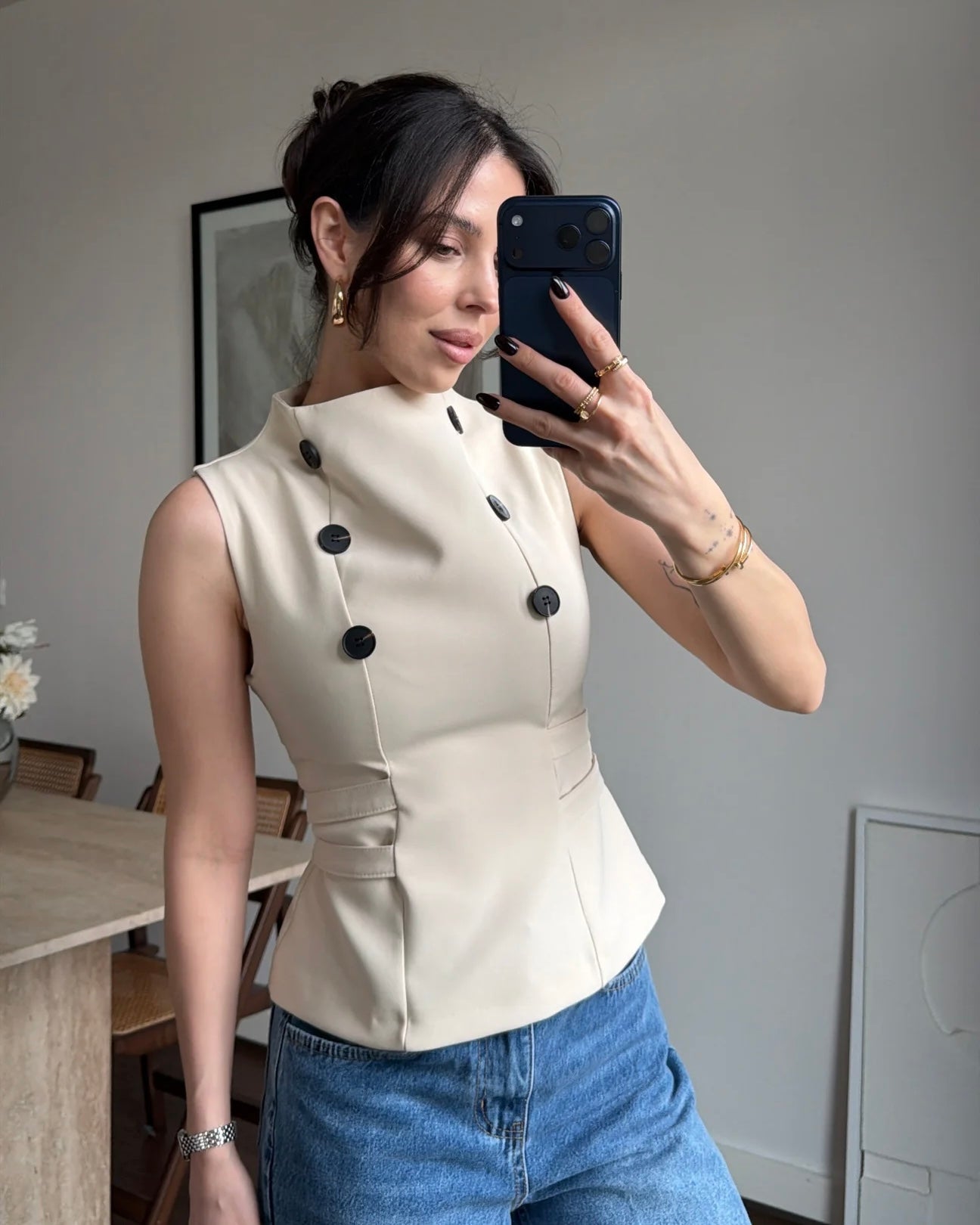 Beige Fitted Vest