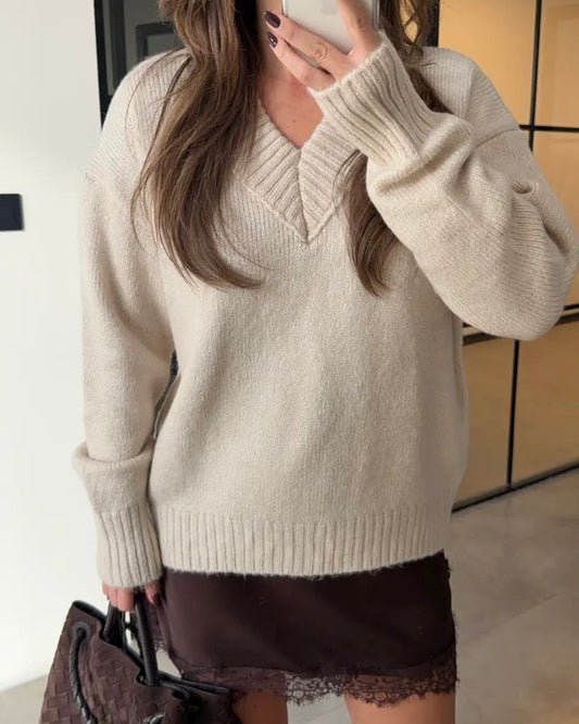 Beige Sweater with Brown Satin Piece