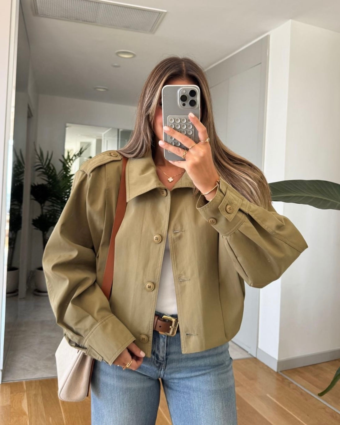 Army Green Cropped Trench Coat
