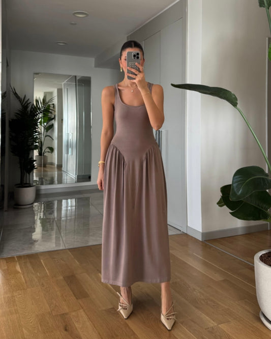 Brownish Drop Waist Dress