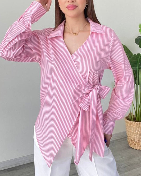 Pink Striped Tied Shirt