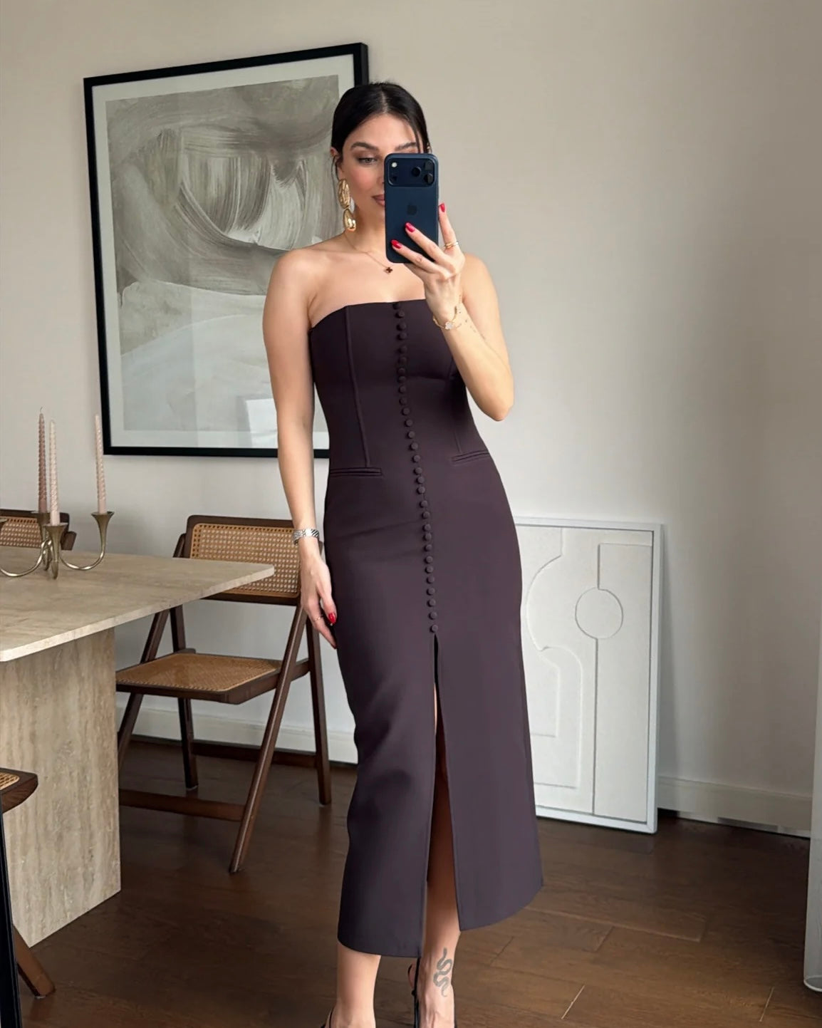 Brown Strapless Dress