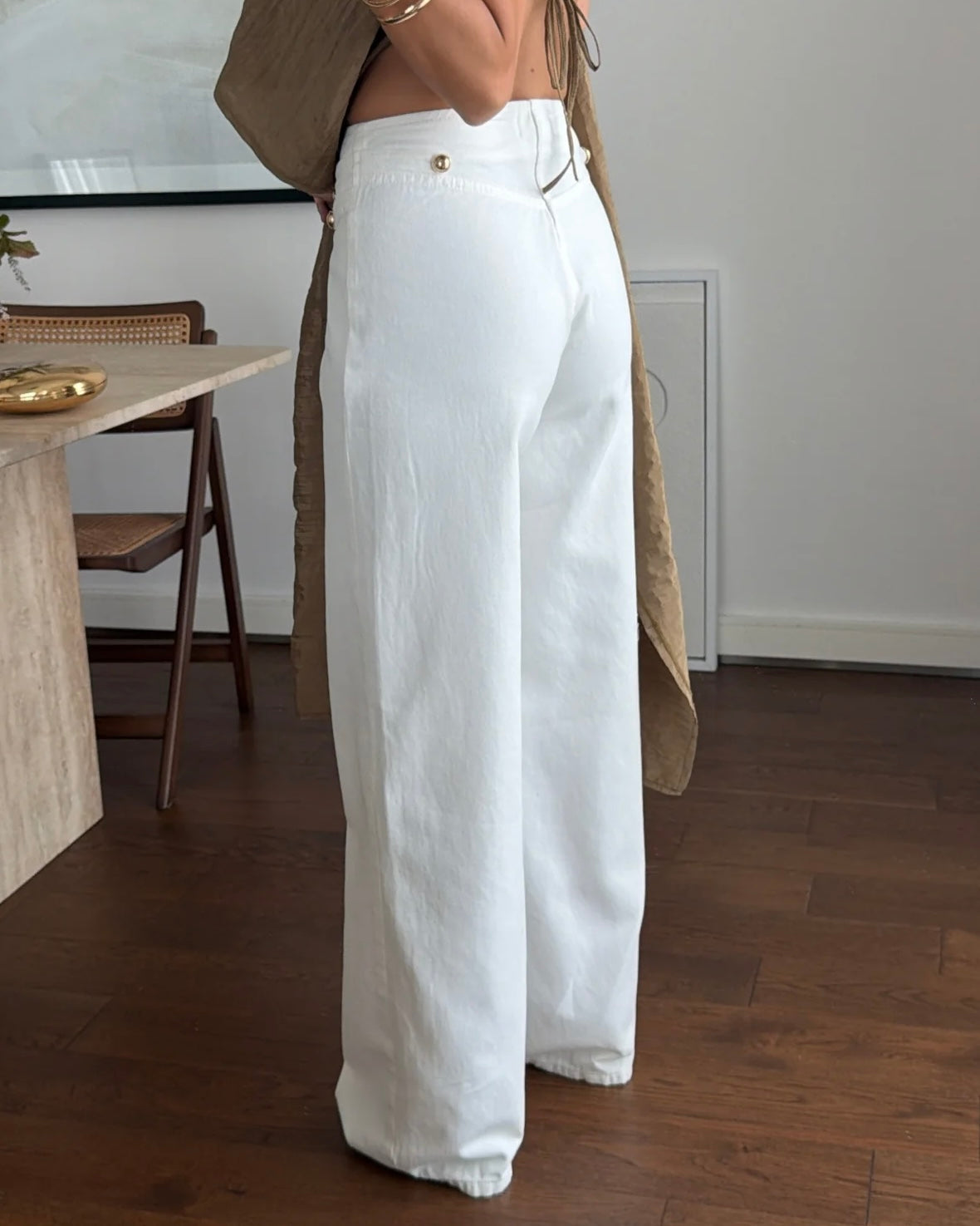 White Jeans with Gold Buttons