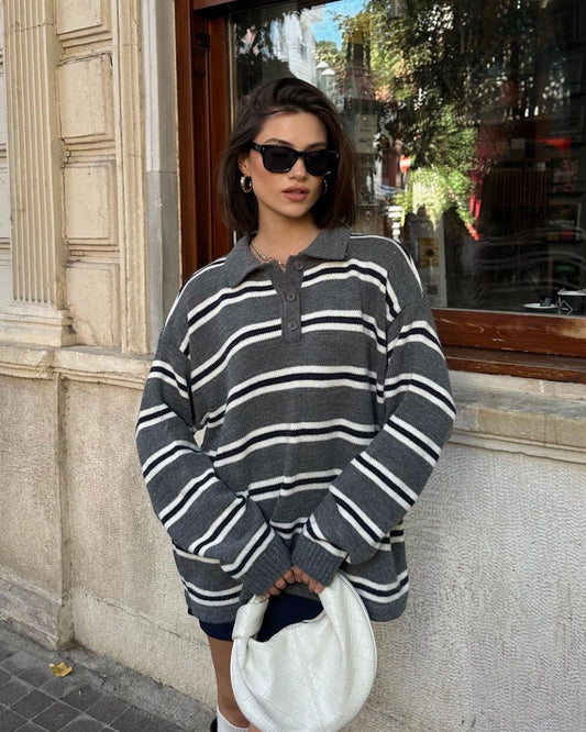 Grey Striped Sweater