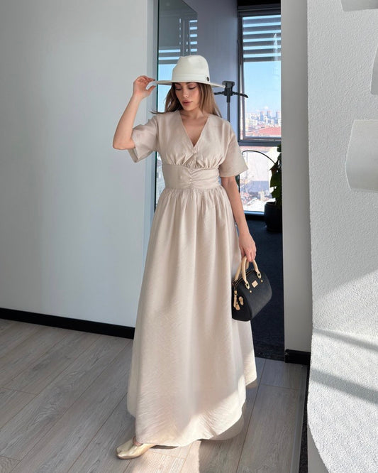 Beige Half Sleeve Dress