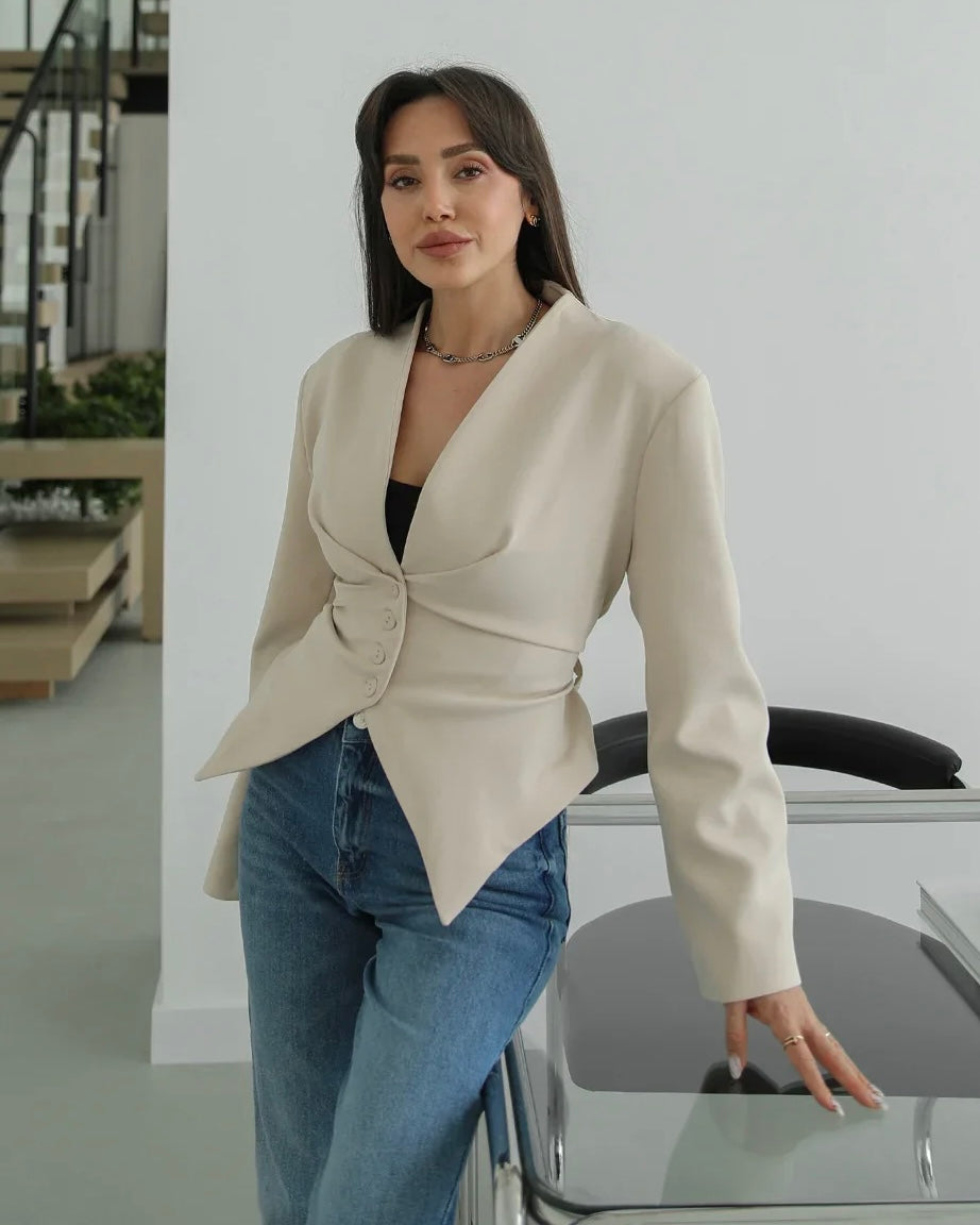 Beige Waisted Blazer