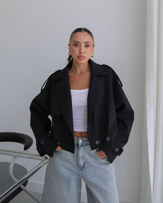 Black Cropped Trench Coat