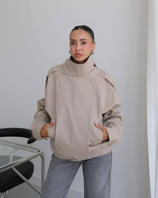 Beige Bomber Jacket