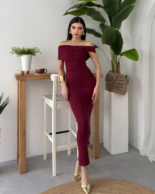 Dark Red Off Shoulder Dress