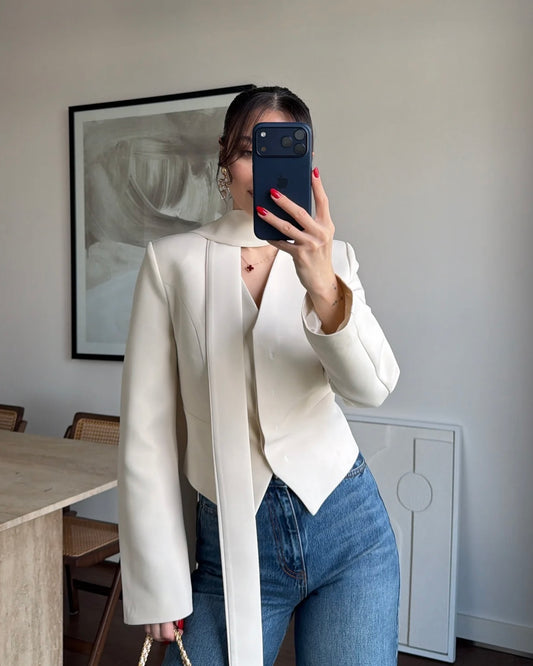 Beige Blazer with Scarf
