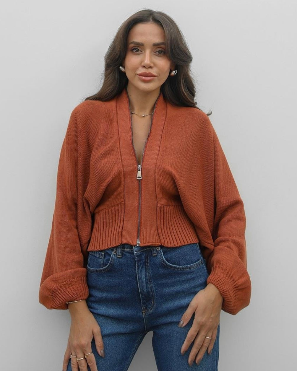 Dark Orange Zipped Sweater