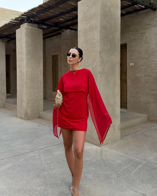 Red Chiffon Mini Dress