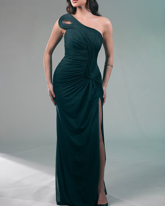 Dark Green Shoulder Detail Dress