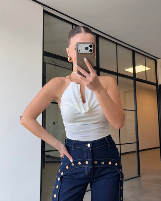 White Gold Detail Top