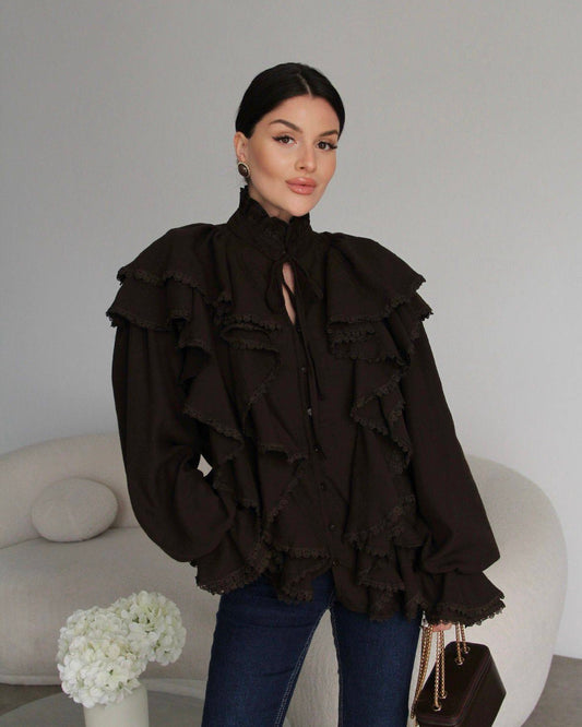 Brown Ruffled Shirt