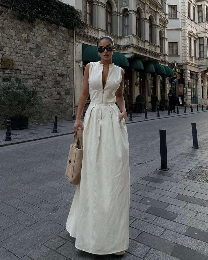 Off White Long Zipped Dress