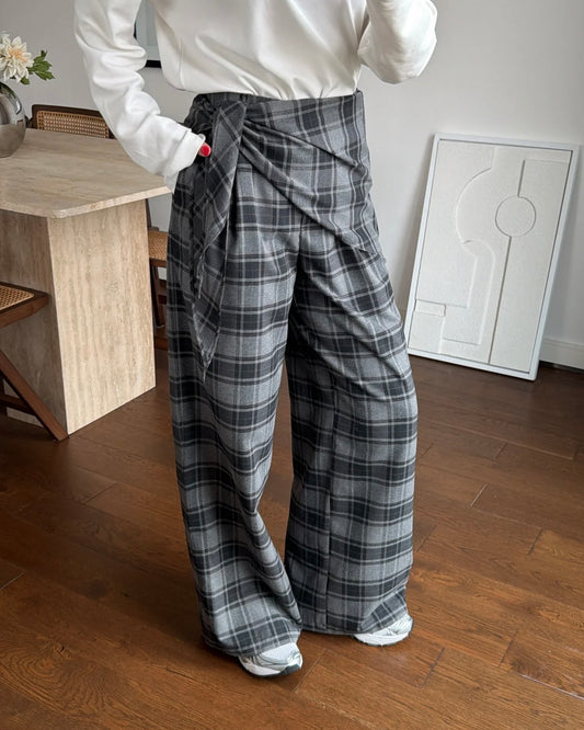 Checkered Pants with Skirt