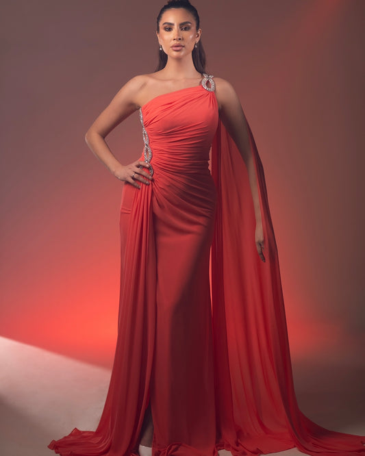 Peach One Shoulder Dress