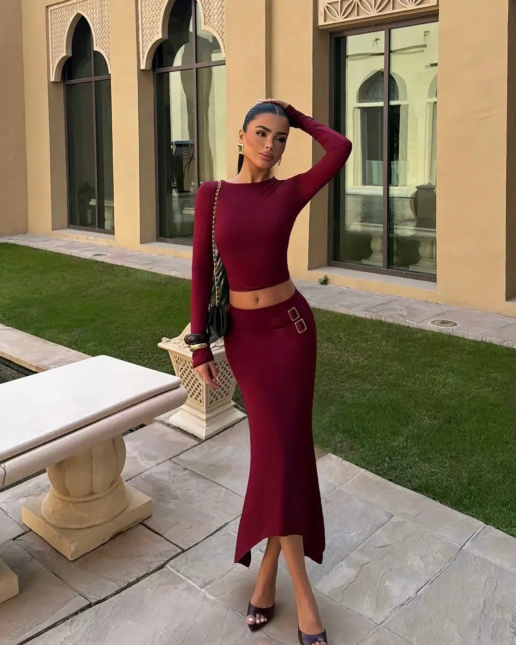 Burgundy Skirt Set