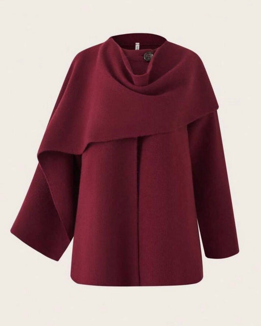 Burgundy Knit Cape with Scarf