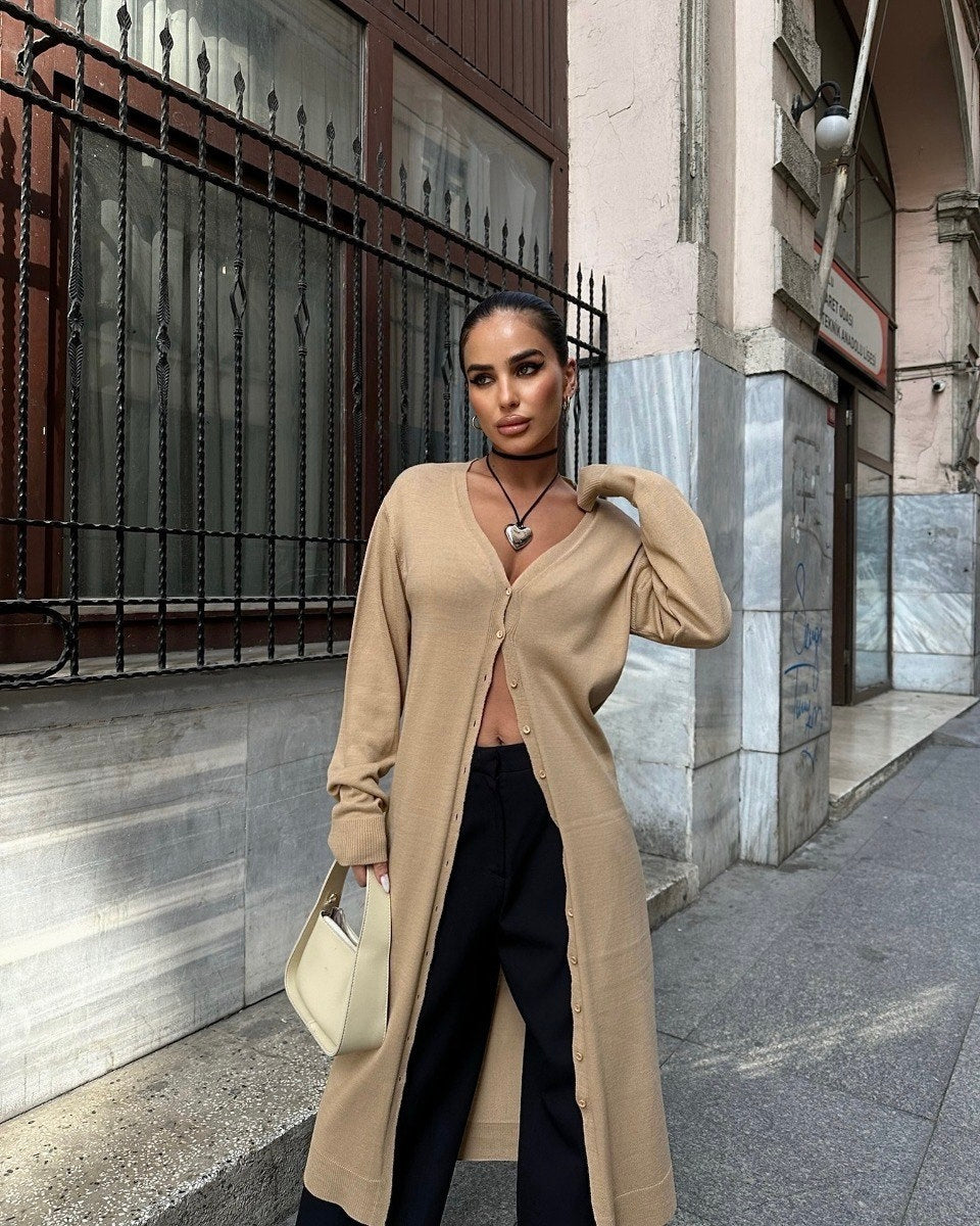 Beige Long Cardigan
