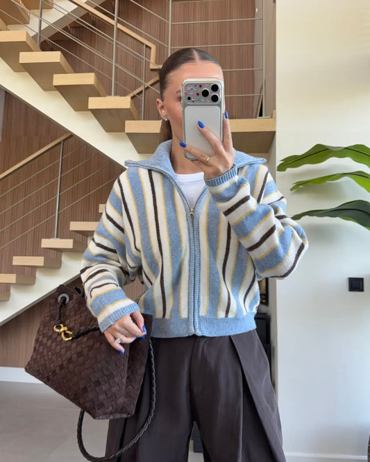 Striped Zip Up Sweater