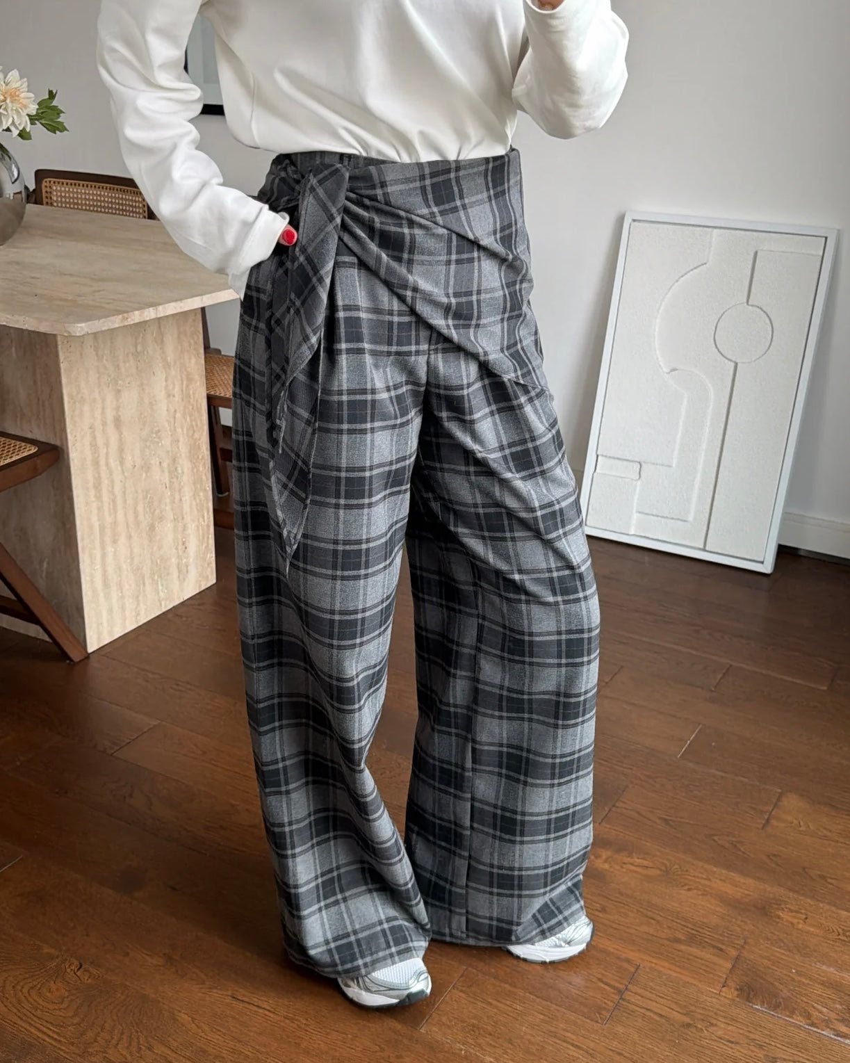 Checkered Pants with Skirt