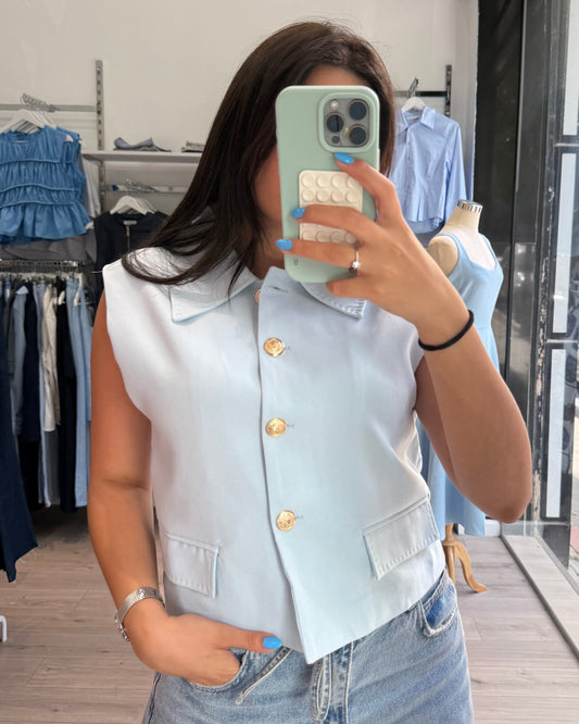 Baby Blue Gold Buttoned Vest