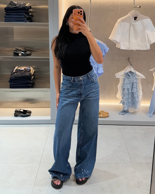Wide Leg Blue Jeans