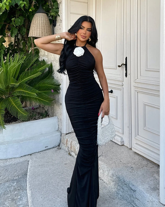 Black Maxi Dress with White Rose