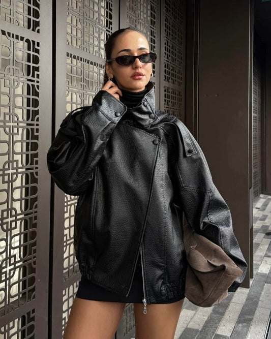 Black Oversized Leather Jacket