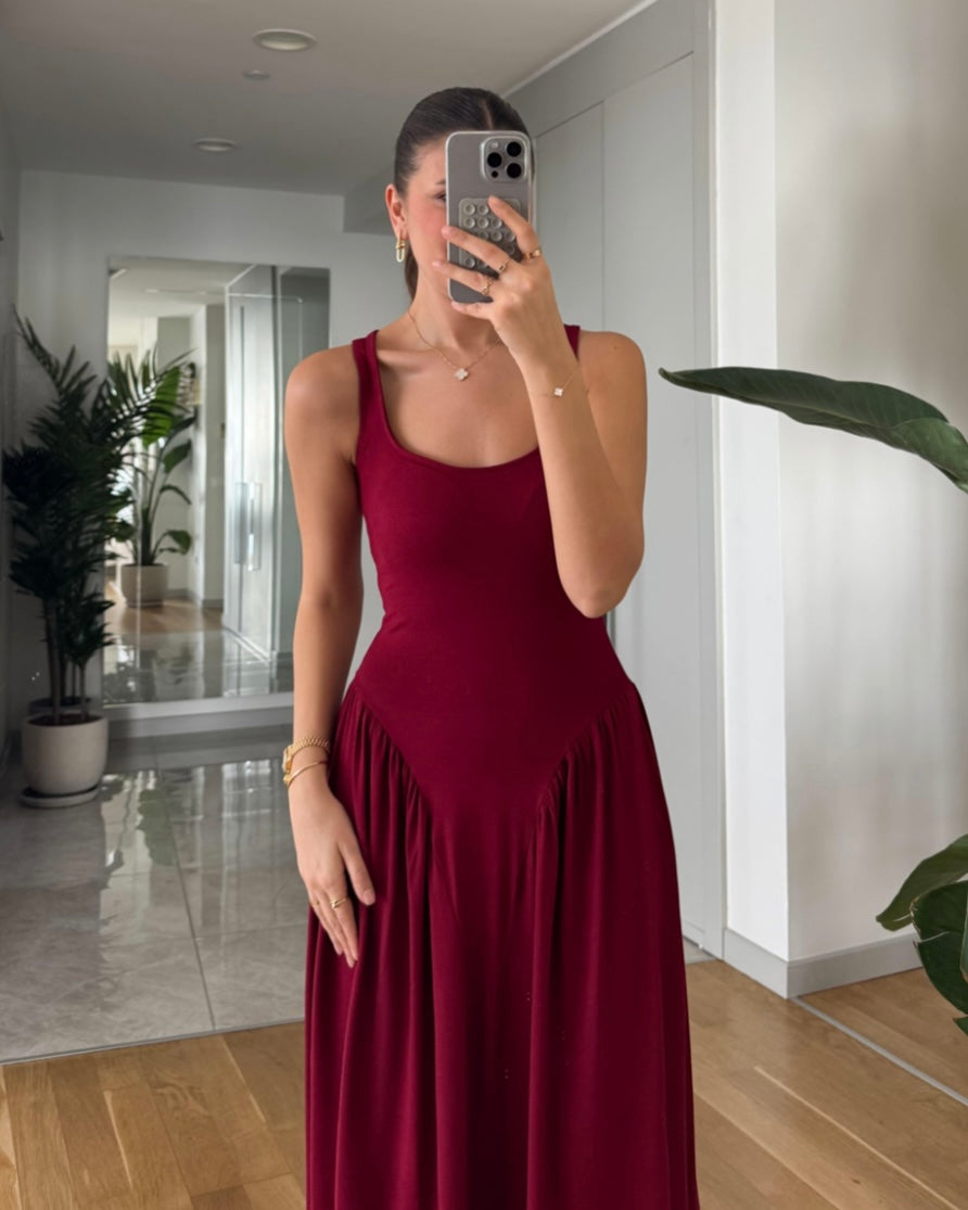 Burgundy Drop Waist Dress