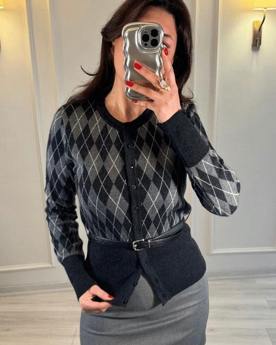 Black & Grey Sweater with Belt
