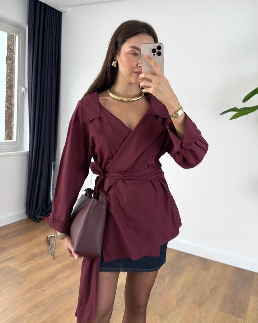 Burgundy Tied Blouse