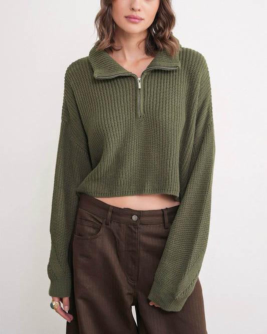 Army Green Knitted Sweatshirt