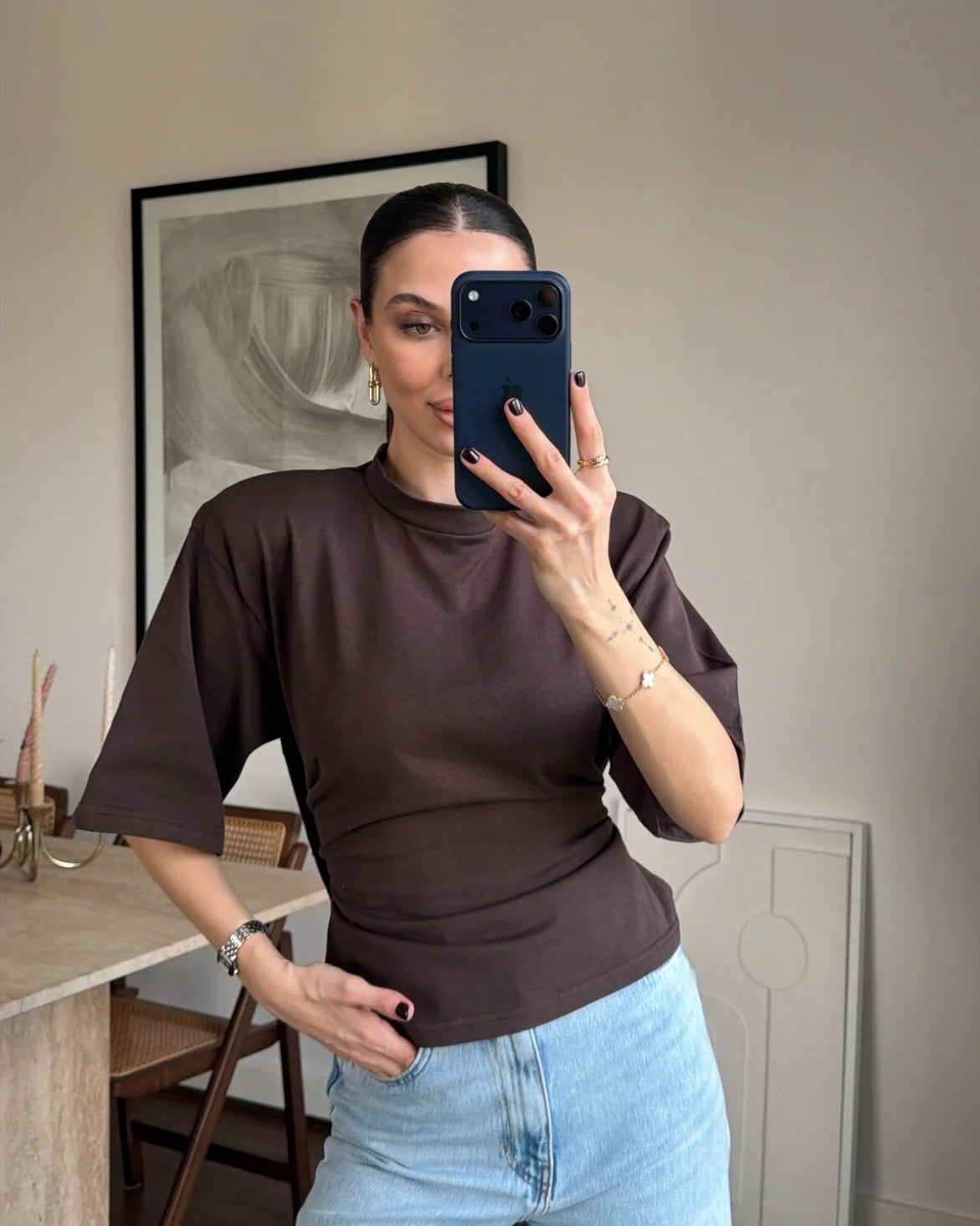 Brown Half Sleeve Top