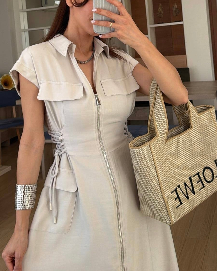 Beige Waisted Dress