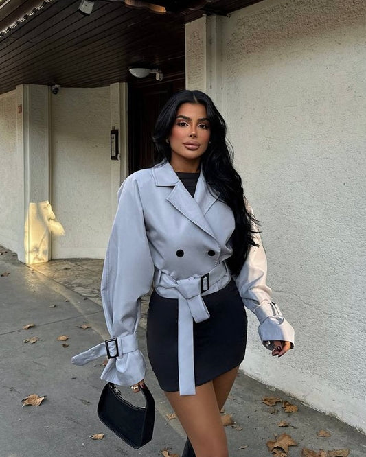 Grey Cropped Trench Coat