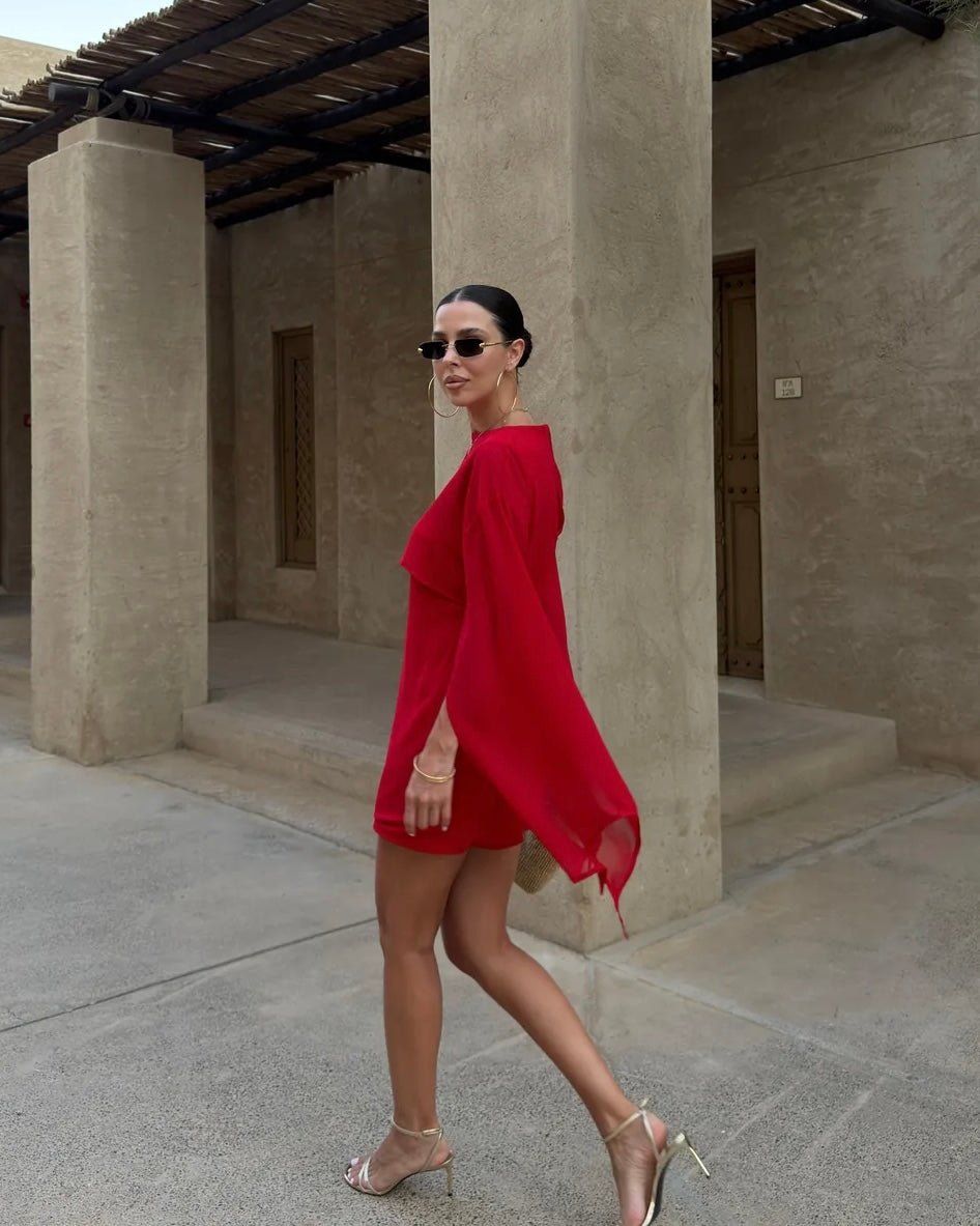 Red Chiffon Mini Dress