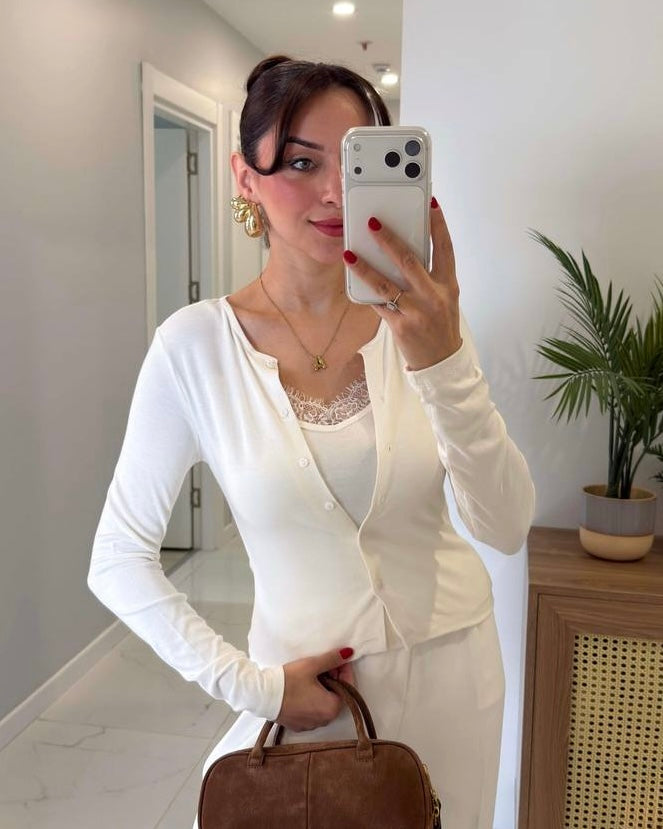Off White Lace Top with Cardigan