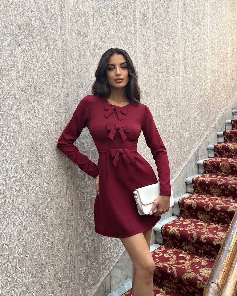 Burgundy Mini Dress with Bows