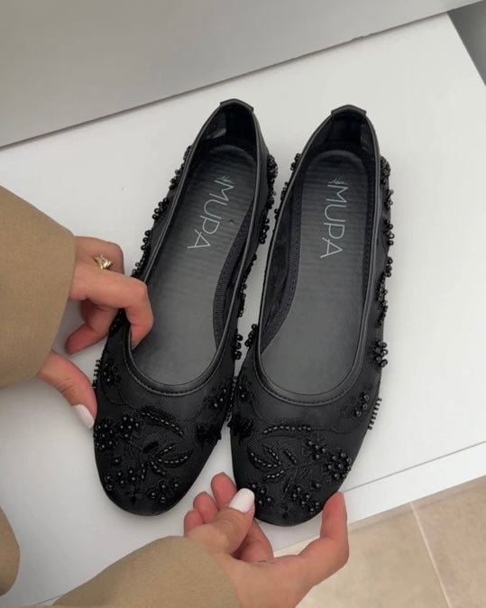 Black Beaded Flats
